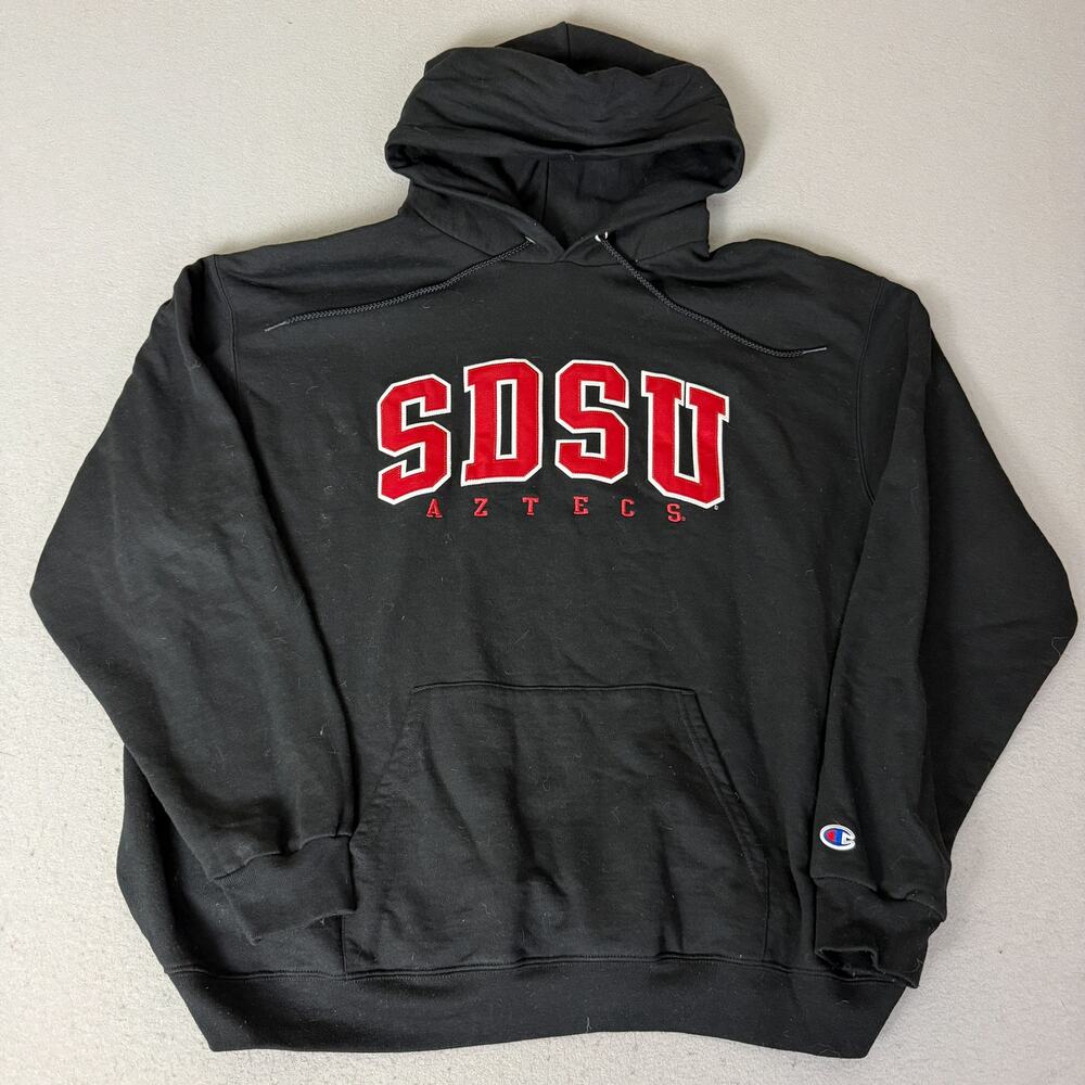 Champion Eco SDSU Aztecs Hoodie Mens 2XL Black Pullover Sweatshirt Spell Out